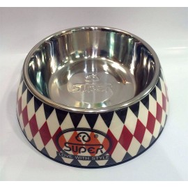 美耐不鏽鋼寵物碗(M-格紋雪犬)
