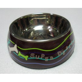 美耐不鏽鋼寵物碗(S-骨頭波浪紋)