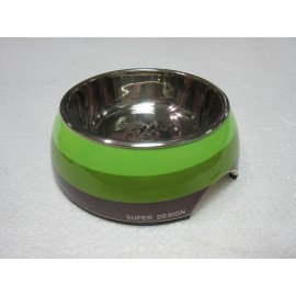 美耐不鏽鋼寵物碗(S-啡綠三圈紋)